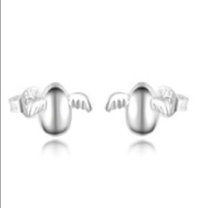 925 Sterling Silver Flying Pigs Stud Earrings